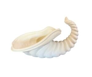 Vintage Atlantic Mold ivory Ceramic Cornucopia Vase Horn of Plenty 1970s